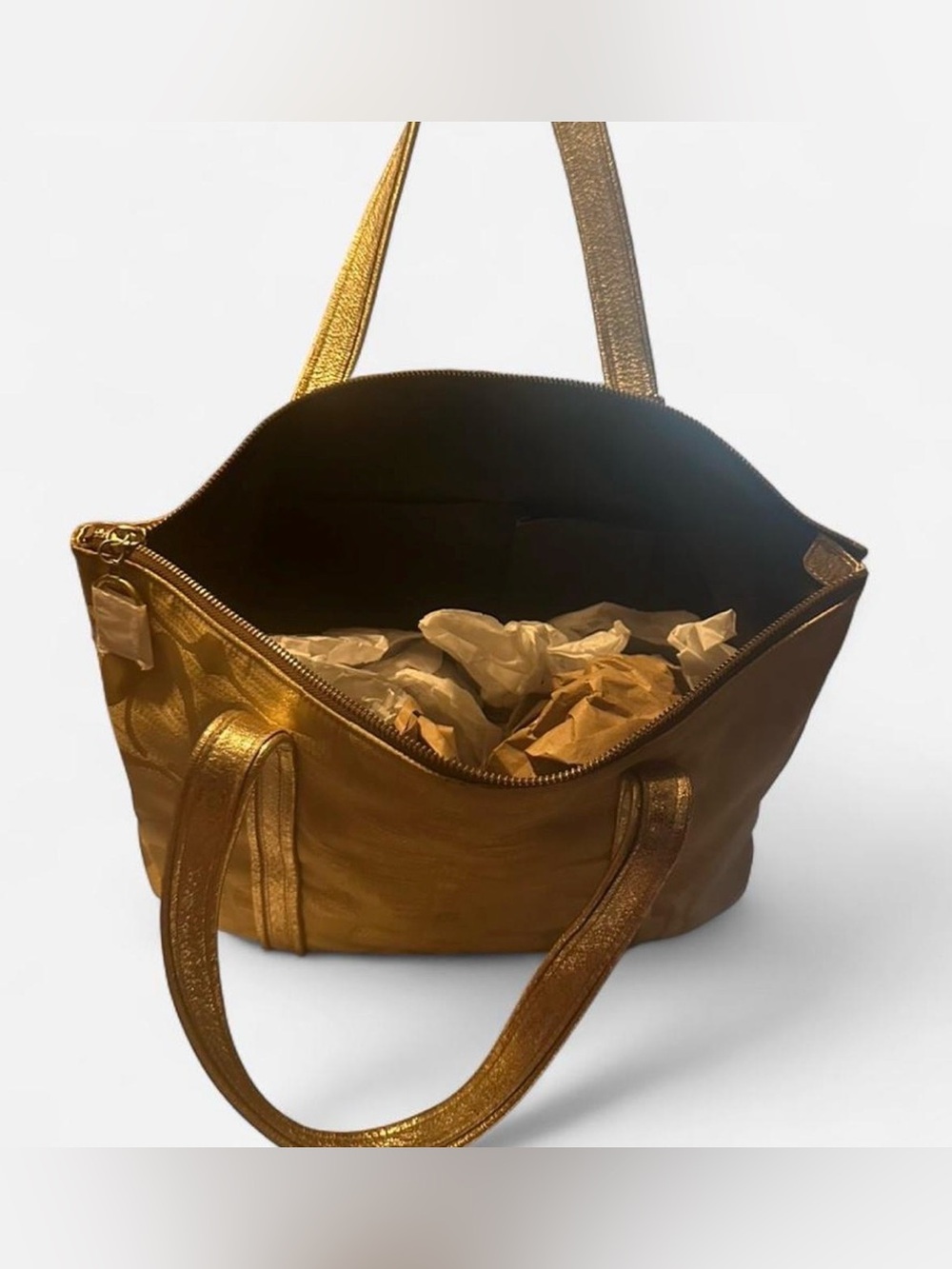 Coach Poppy Gold Signature Tote with Metallic Trim - Picture 5 of 7